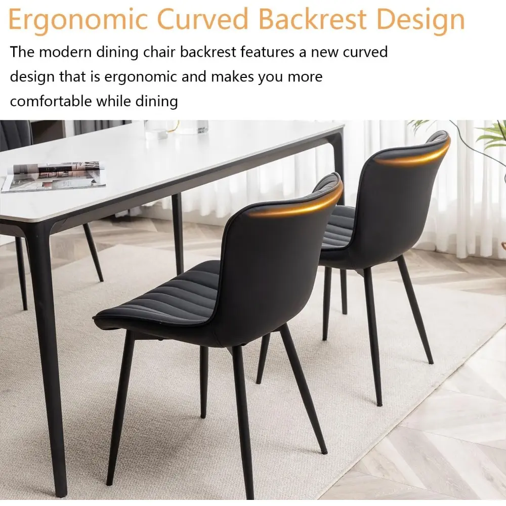 Leather Dining Chairs Set of 6, Upholstered Dining Room Chairs with Metal Legs, Modern Dining