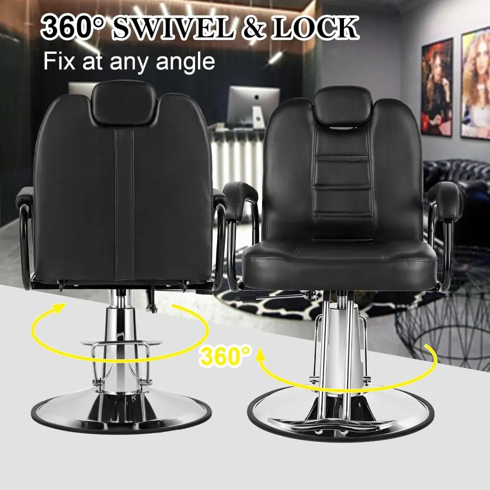 Barber Chair Heavy Duty Hydraulic Salon Chair - Reclining Shampoo Chair with Wide Seat, Professional Hair Salon & Spa Furniture,