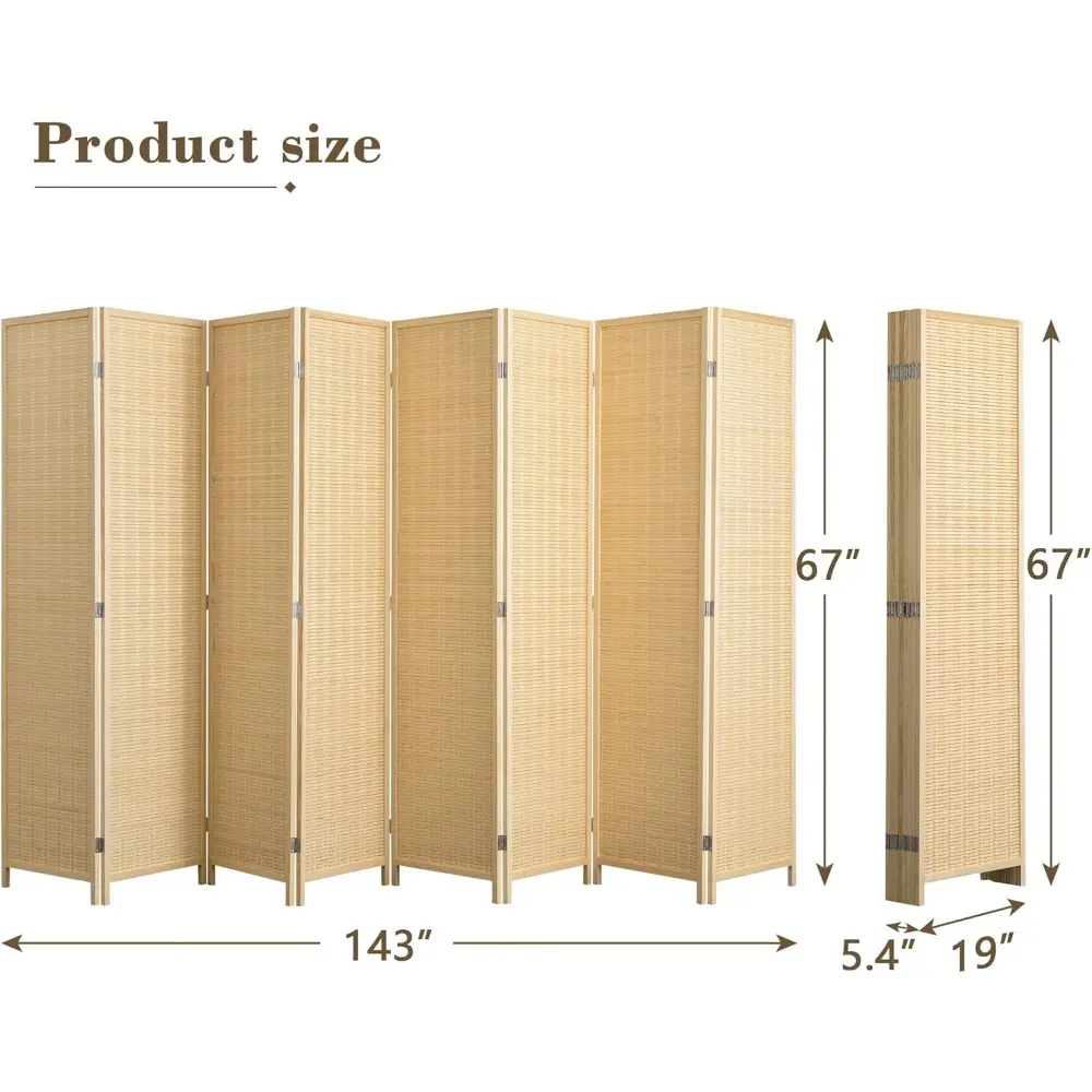 8 Panel Bamboo Room Divider, Folding Privacy Screen for Room Separation, Natural Wood Room Partitions and Dividers, Patio Priva