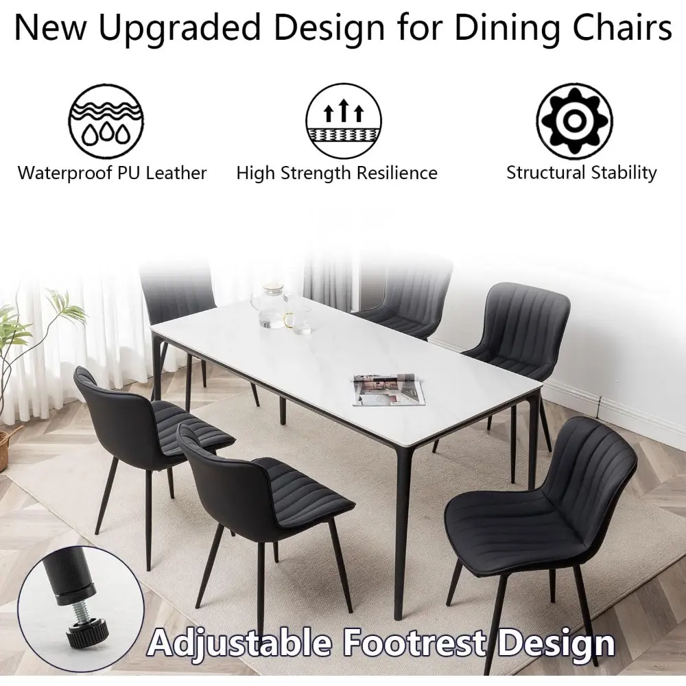 Leather Dining Chairs Set of 6, Upholstered Dining Room Chairs with Metal Legs, Modern Dining