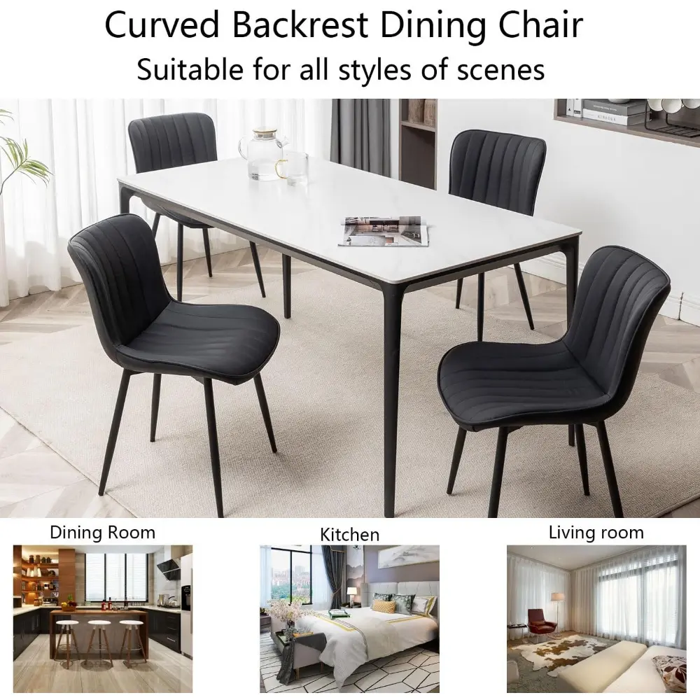 Leather Dining Chairs Set of 6, Upholstered Dining Room Chairs with Metal Legs, Modern Dining