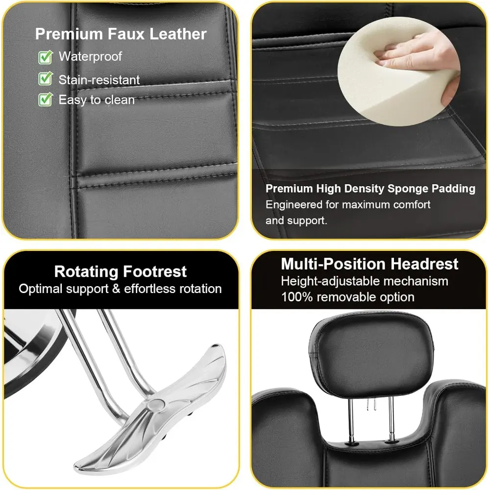 Barber Chair Heavy Duty Hydraulic Salon Chair - Reclining Shampoo Chair with Wide Seat, Professional Hair Salon & Spa Furniture,