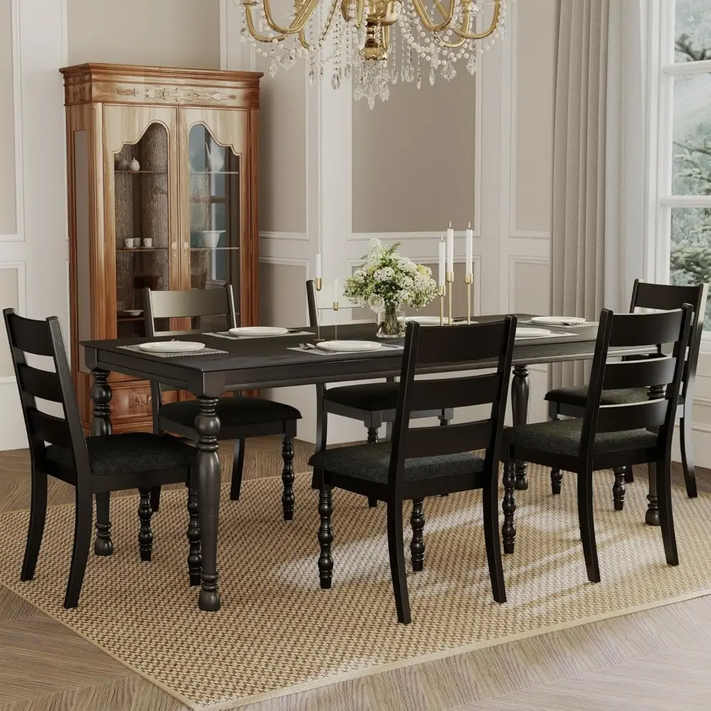Farmhouse Dining Chairs Set of 2,Solid Wood Frame Kitchen Chair with Roman Legs Modern Armless Linen Fabric Upholstered Chair,Da
