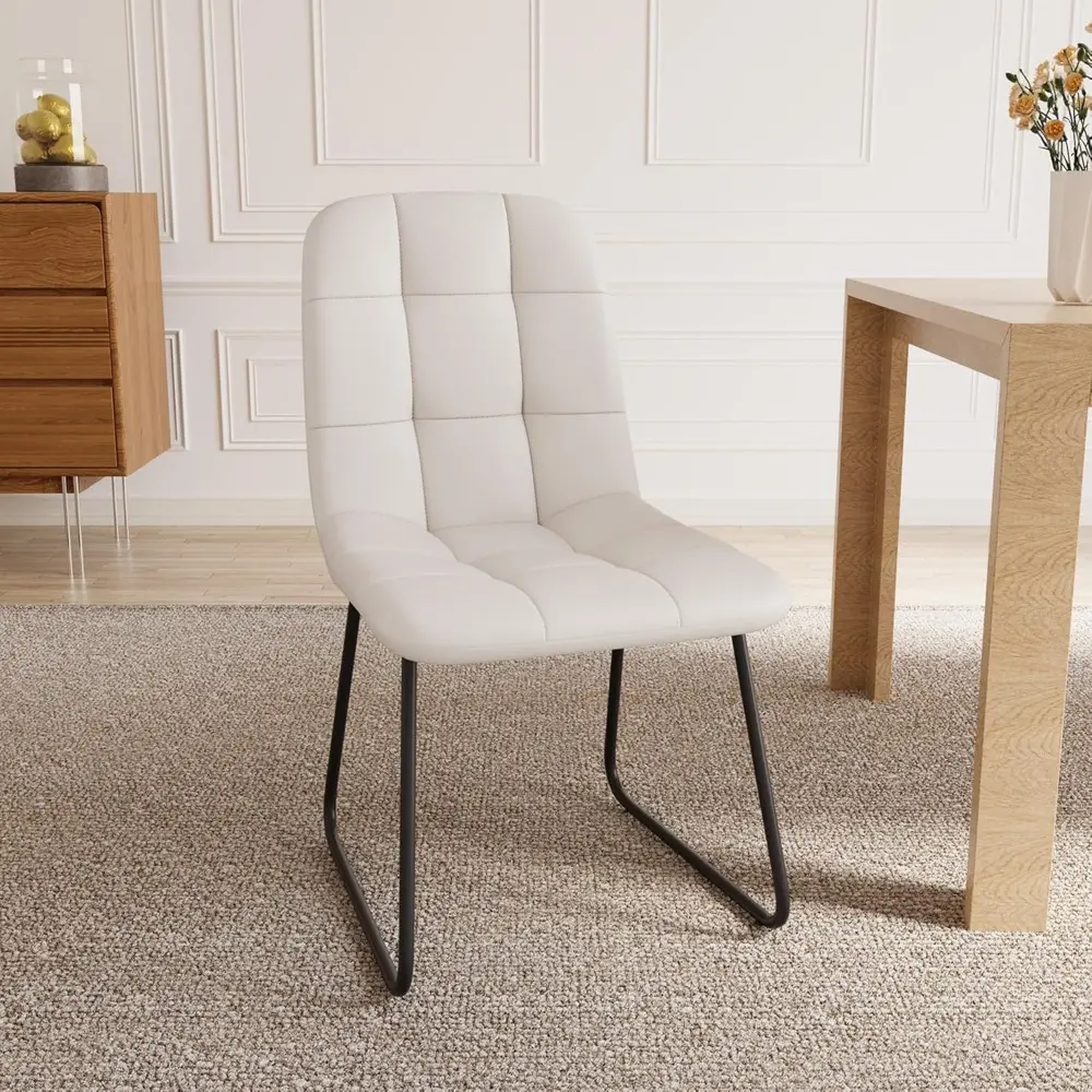 Dining Chairs Set of 2, Modern Kitchen Faux Leather Dining Room Chairs for Kitchen Living Dining Room (2 White)