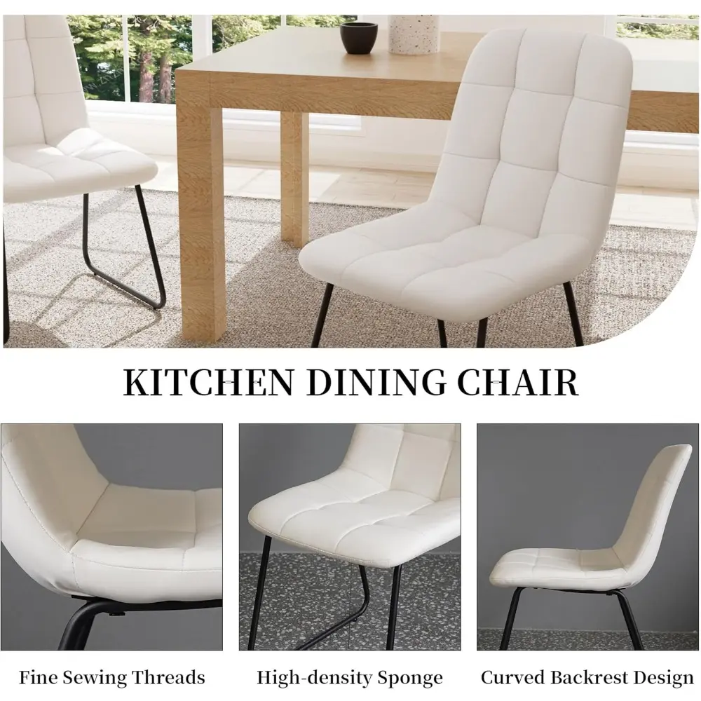 Dining Chairs Set of 2, Modern Kitchen Faux Leather Dining Room Chairs for Kitchen Living Dining Room (2 White)