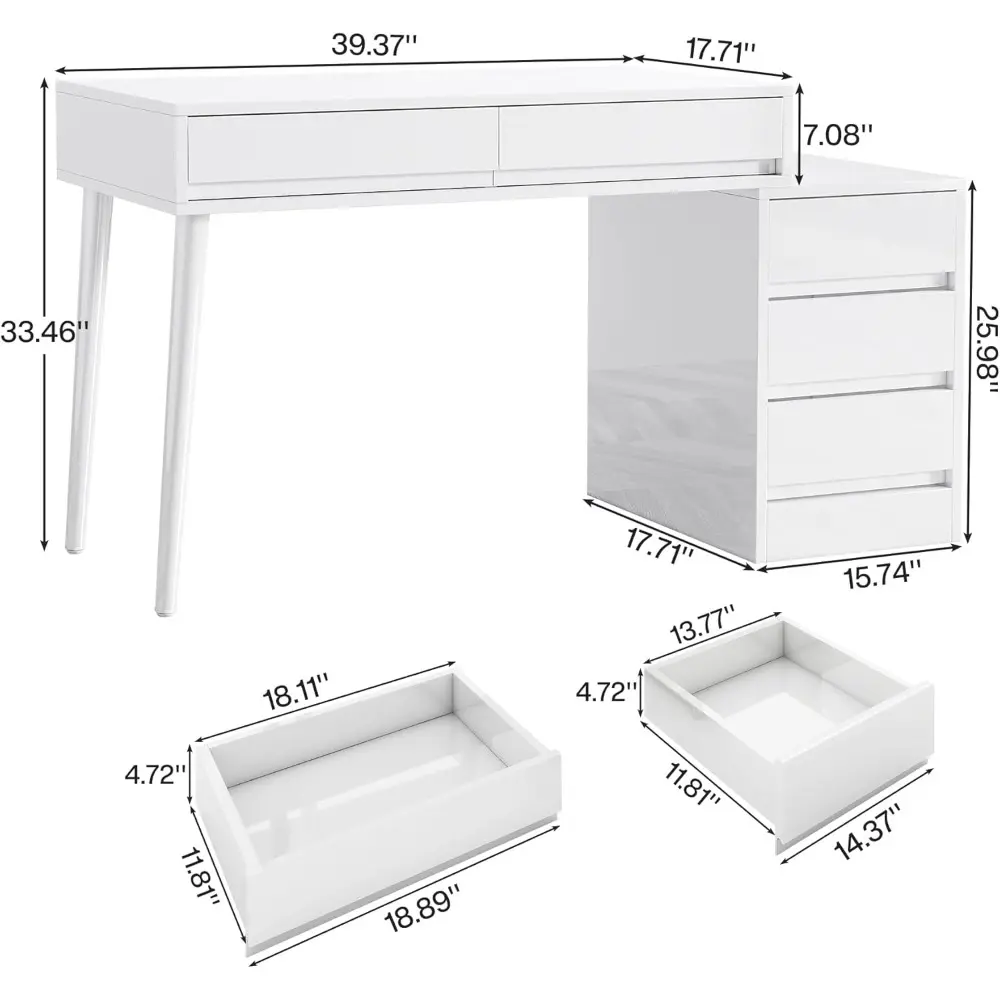 Vanity Desk with 5 Drawers, Makeup Table with Reversible Drawer Cabinet Printer Stand, Modern Computer Desk Dressing Table for