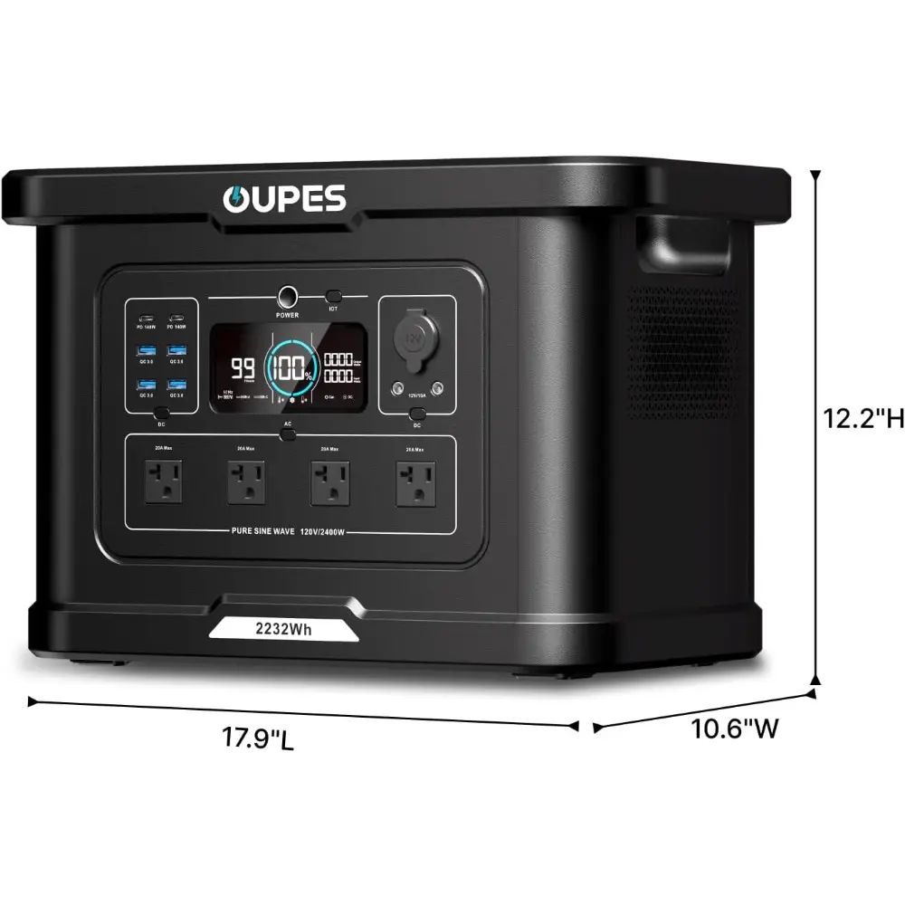 Exodus 2400 Portable Power Station - 2400W AC Output, 2232Wh LiFePO4 Battery, 1400W Fast Charge & Solar Ready for Home Backup,