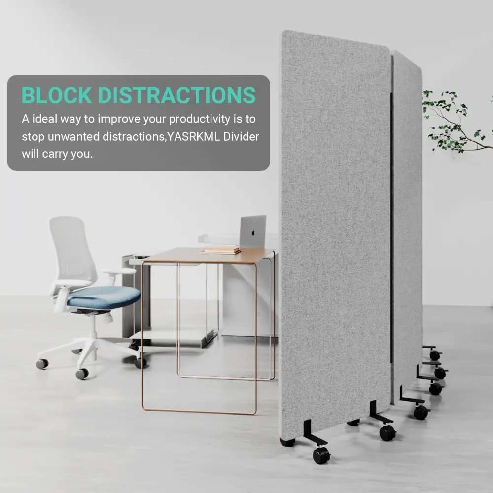Soundproof Room Divider with Wheels, 66in Office Dividers for Sound Proofing & Reducing, 3 Panel Sound Proof Dividers for Office