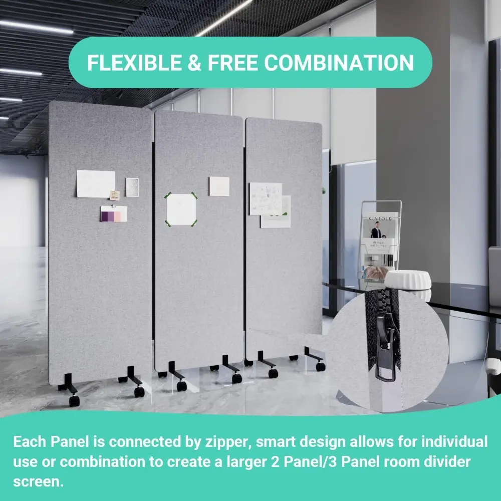Soundproof Room Divider with Wheels, 66in Office Dividers for Sound Proofing & Reducing, 3 Panel Sound Proof Dividers for Office