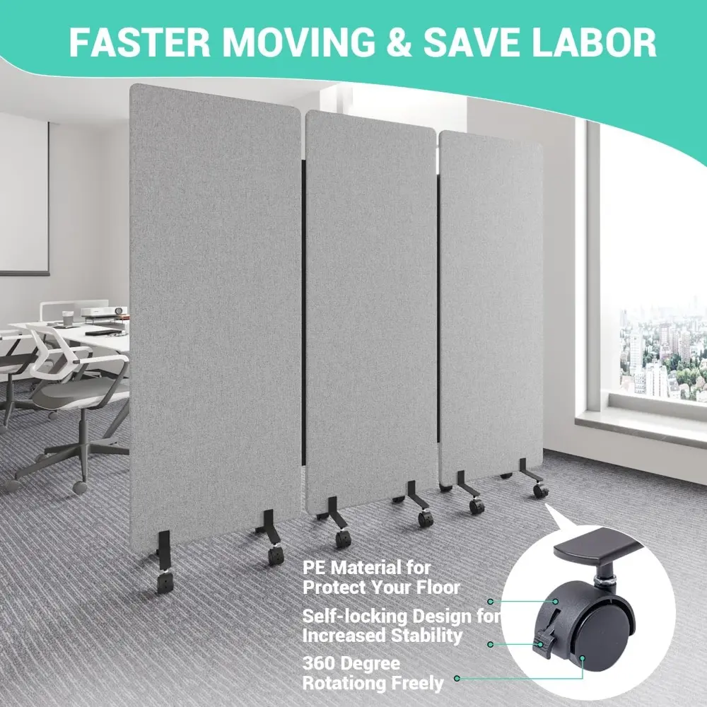Soundproof Room Divider with Wheels, 66in Office Dividers for Sound Proofing & Reducing, 3 Panel Sound Proof Dividers for Office