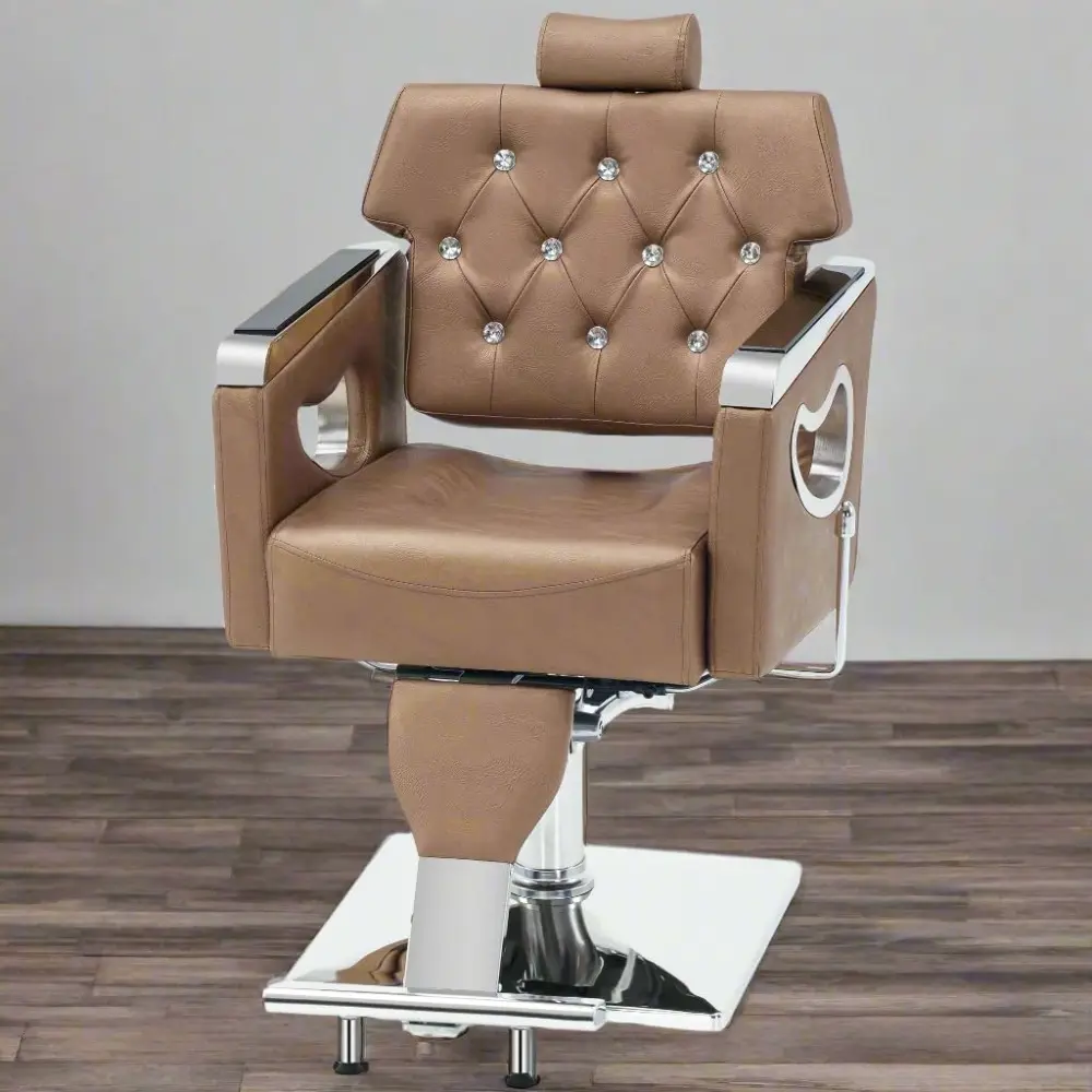 Barber Chair Reclining Salon Chair for Hair Stylist, Antique Hair Spa Salon Styling Beauty Equipment 8132 (Gold)