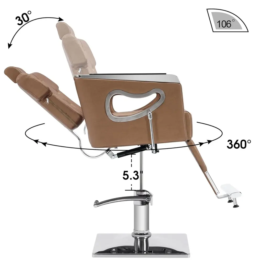 Barber Chair Reclining Salon Chair for Hair Stylist, Antique Hair Spa Salon Styling Beauty Equipment 8132 (Gold)