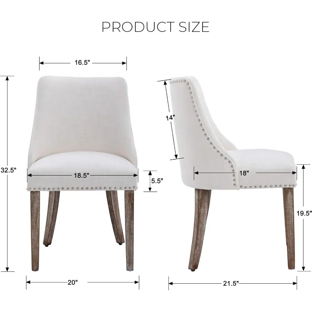 Linen Dining Chairs Set of 6 Upholstered Accent Chair with Nailhead Trim & Solid Wood Legs, Mid Century Modern Side Chair for Ki