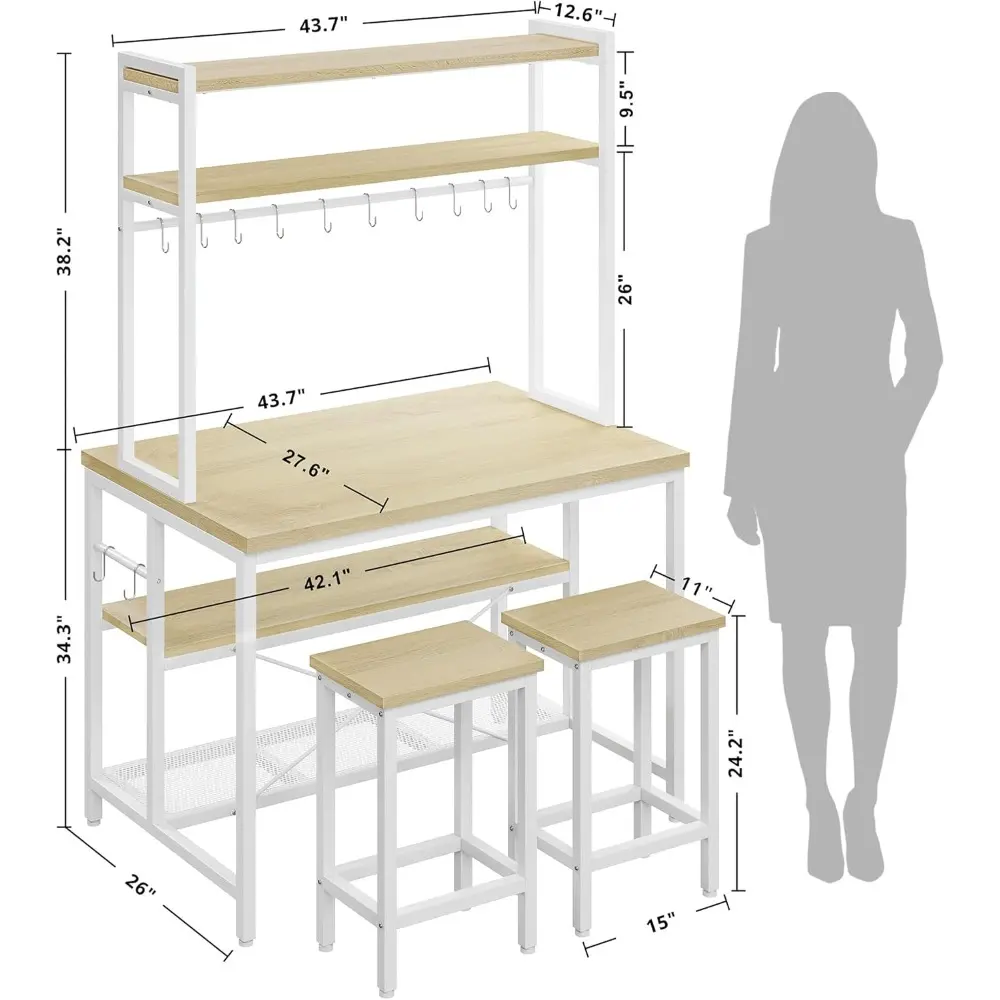 Kitchen Island with Stools, Dining Table Set with Storage and Power Outlet, Industrial Coffee Bar Table for Kitchen Dining Livi