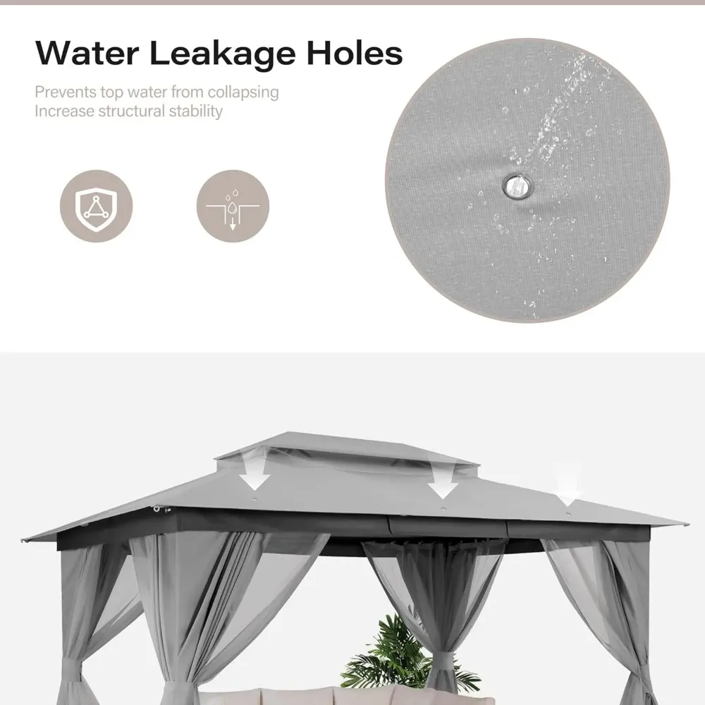 Outdoor Patio Gazebo 10'x13' with Expansion Bolts, Heavy Duty Party Tent & Shelter with Double Roofs, Mosquito Nettings and Pri