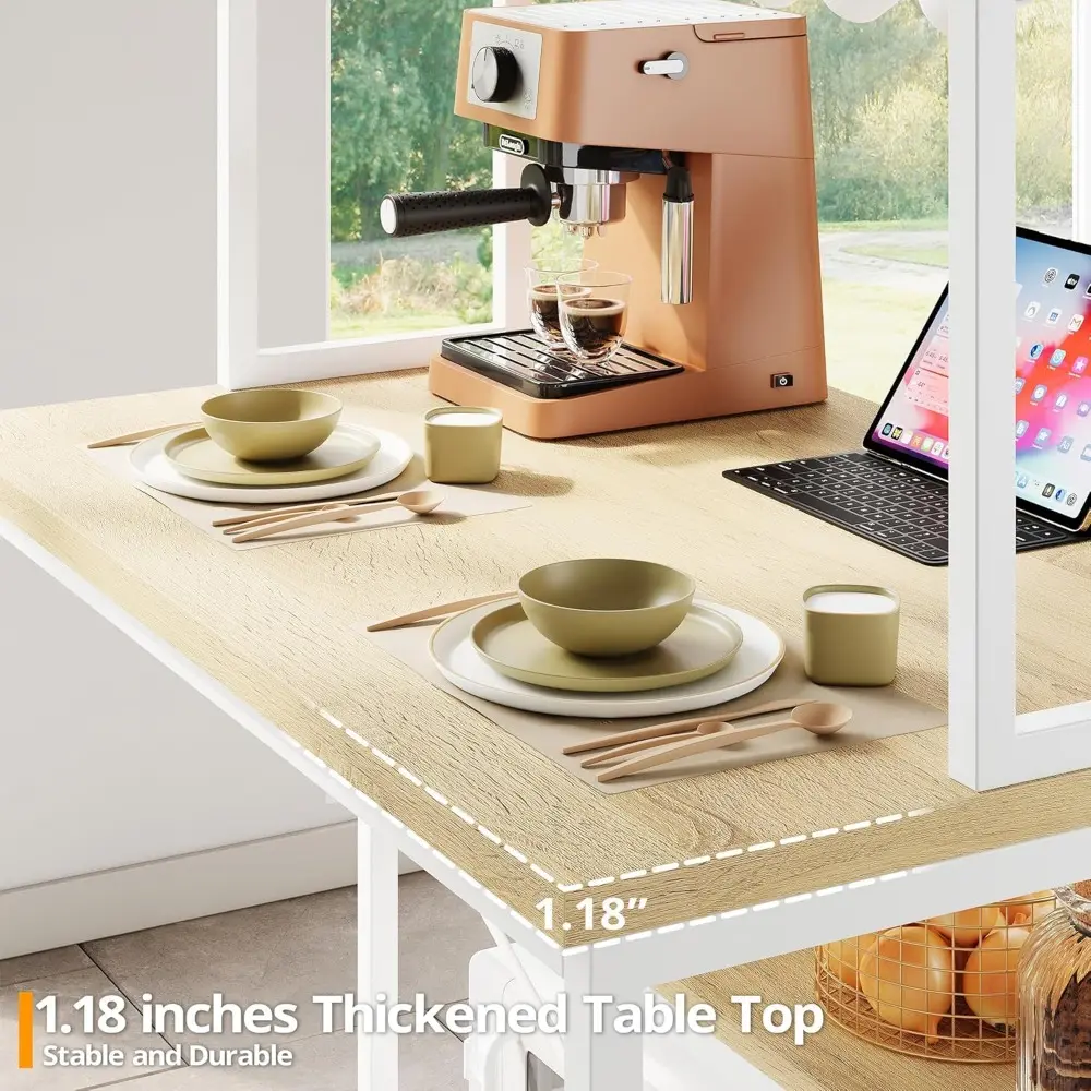 Kitchen Island with Stools, Dining Table Set with Storage and Power Outlet, Industrial Coffee Bar Table for Kitchen Dining Livi