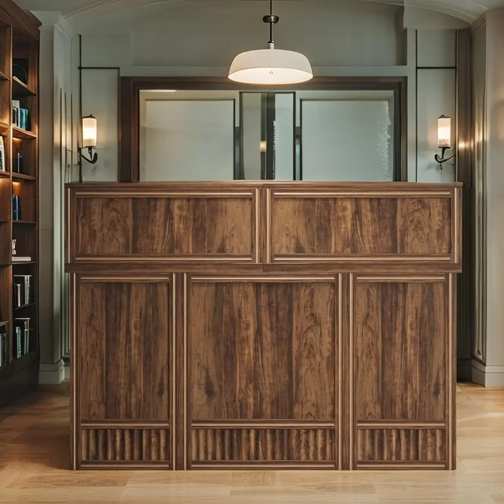 57" Reception Desk with Counter, Modern Front Desk with Metal Frame, Wooden Retail Checkout Counter for Office, Reception Room,