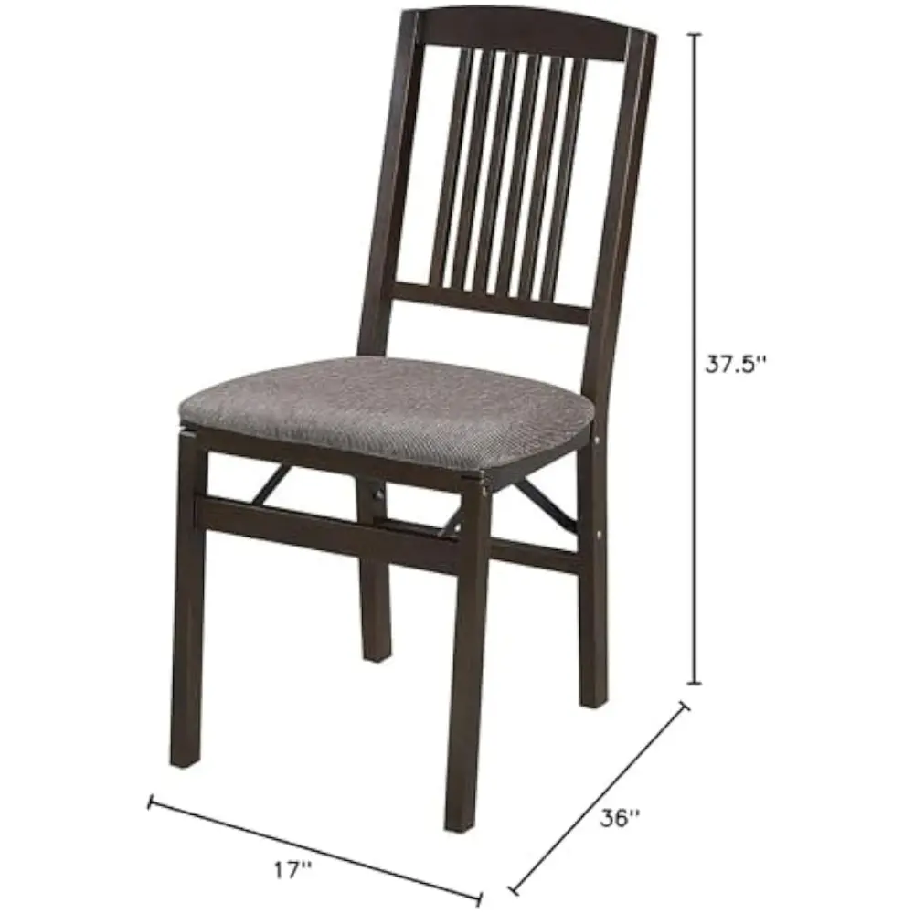 Stakmore Mission Solid Foldable Wood Dining Chairs with Fabric Padded Cushioned Upholstered Seat for Indoor Use, Espresso (2 Pa