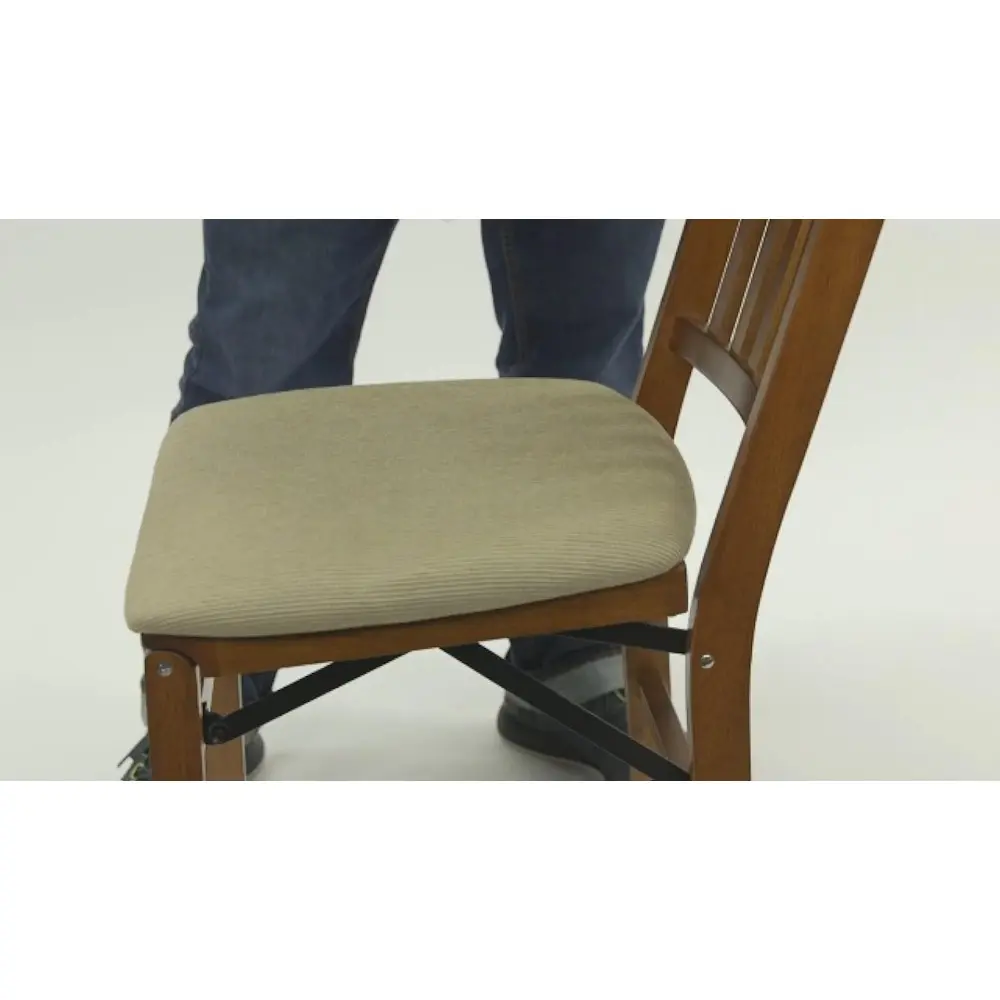 Stakmore Mission Solid Foldable Wood Dining Chairs with Fabric Padded Cushioned Upholstered Seat for Indoor Use, Espresso (2 Pa