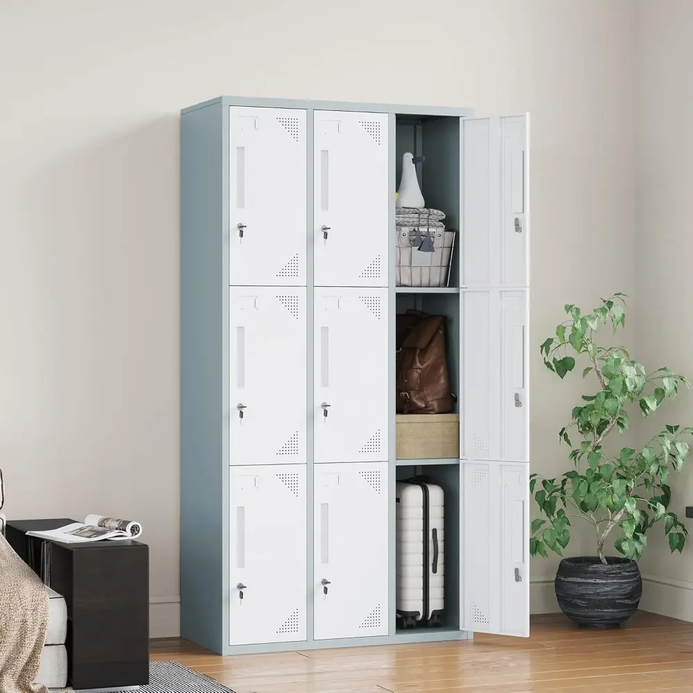 Metal Lockers for Employees with Lock, 71" Tall Steel Storage Locker with Shelves, Lockable Steel Cabinet for School Gym Office