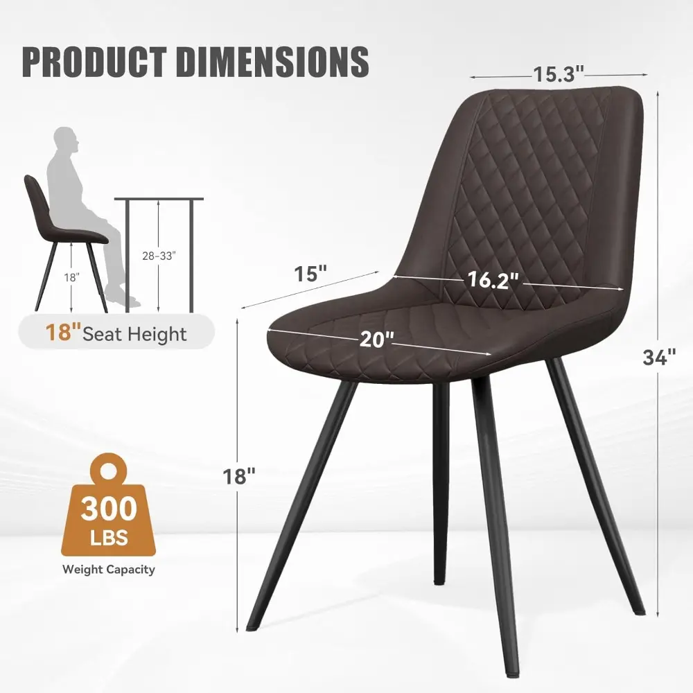 Modern Dining Chairs Set of 4, Quality Faux Leather Upholstered Dining Chairs with Metal Legs, Dinner Chairs for Dinning Room Ki