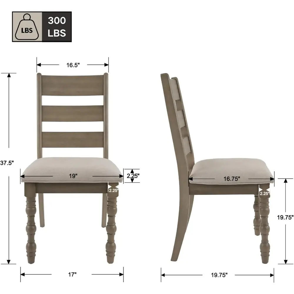 Farmhouse Dining Chairs Set of 2,Solid Wood Frame Kitchen Chair with Roman Legs Modern Armless Linen Fabric Upholstered Chair,Be
