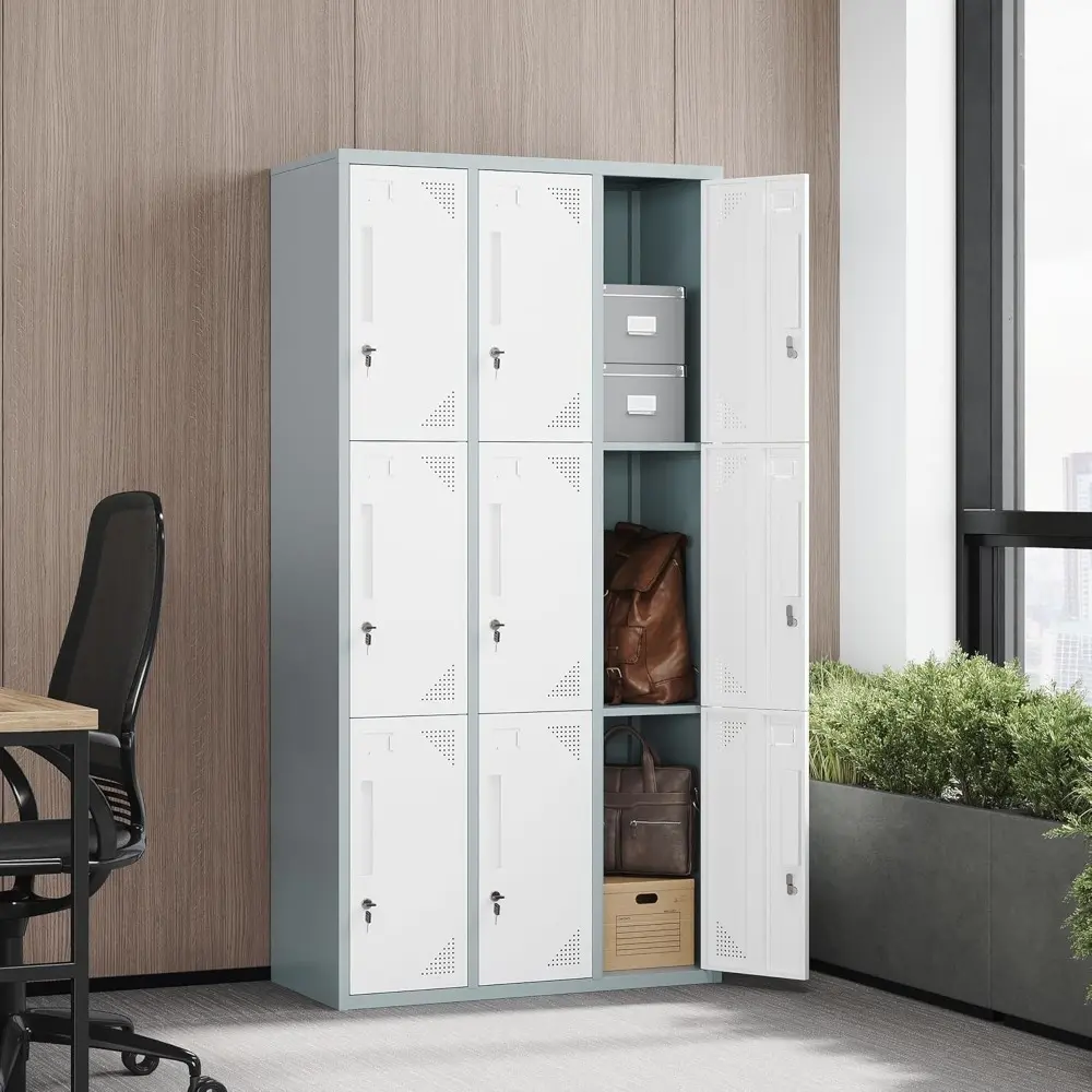 Metal Lockers for Employees with Lock, 71" Tall Steel Storage Locker with Shelves, Lockable Steel Cabinet for School Gym Office