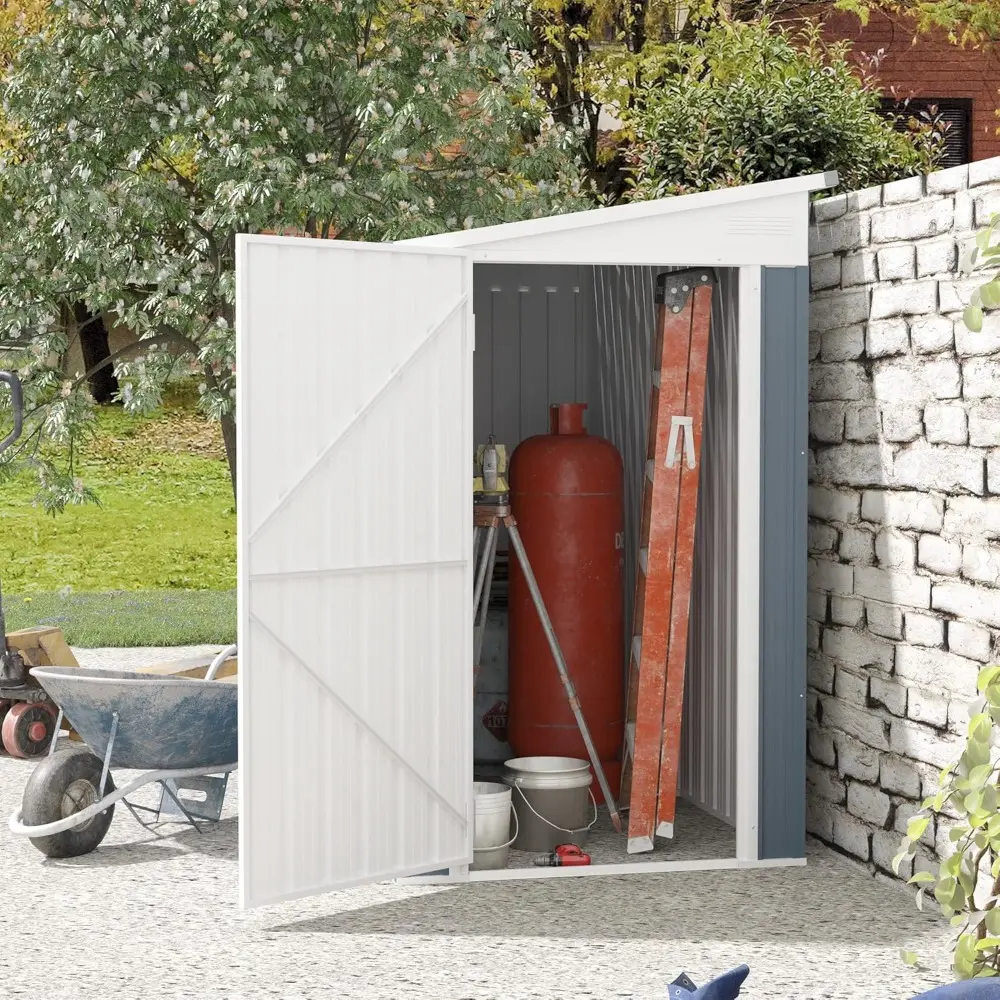 4' x 8' Metal Outdoor Storage Shed, Lean to Storage Shed, Garden Tool Storage House with Lockable Door and 2 Air Vents for Back