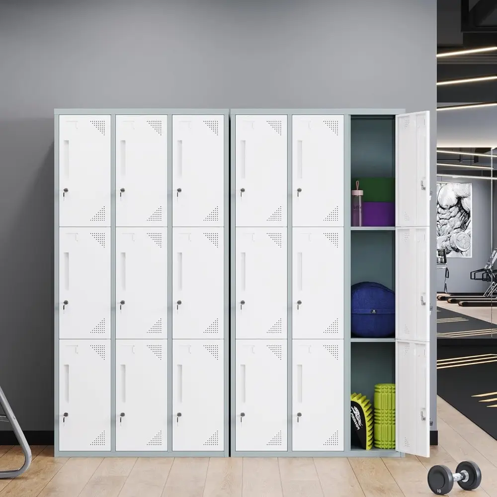 Metal Lockers for Employees with Lock, 71" Tall Steel Storage Locker with Shelves, Lockable Steel Cabinet for School Gym Office