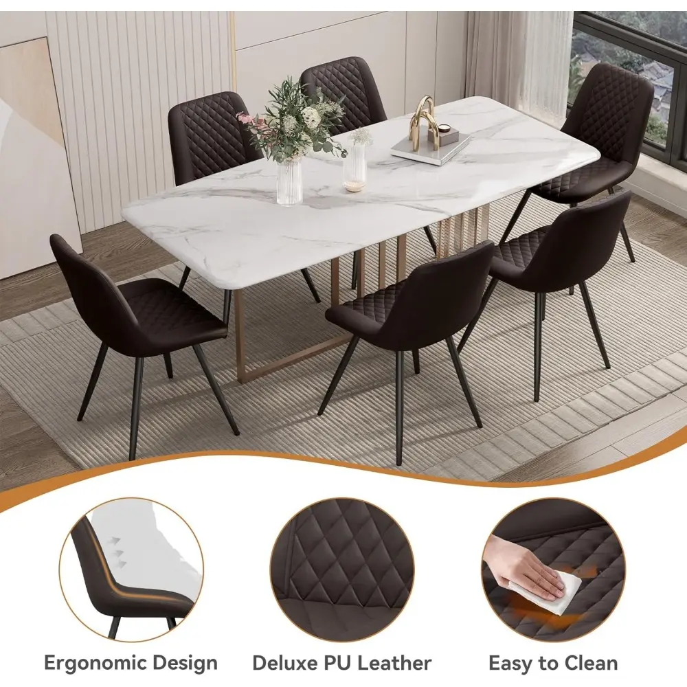Modern Dining Chairs Set of 4, Quality Faux Leather Upholstered Dining Chairs with Metal Legs, Dinner Chairs for Dinning Room Ki