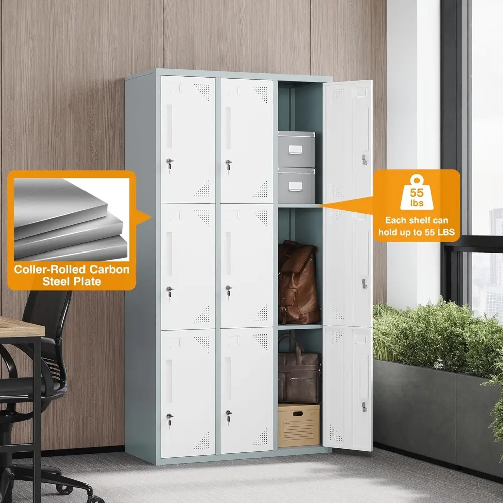 Metal Lockers for Employees with Lock, 71" Tall Steel Storage Locker with Shelves, Lockable Steel Cabinet for School Gym Office