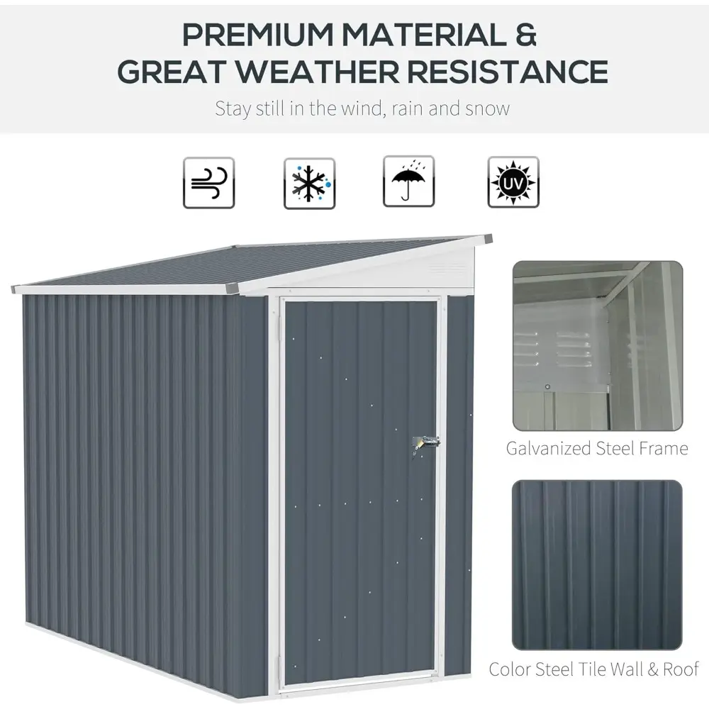 4' x 8' Metal Outdoor Storage Shed, Lean to Storage Shed, Garden Tool Storage House with Lockable Door and 2 Air Vents for Back