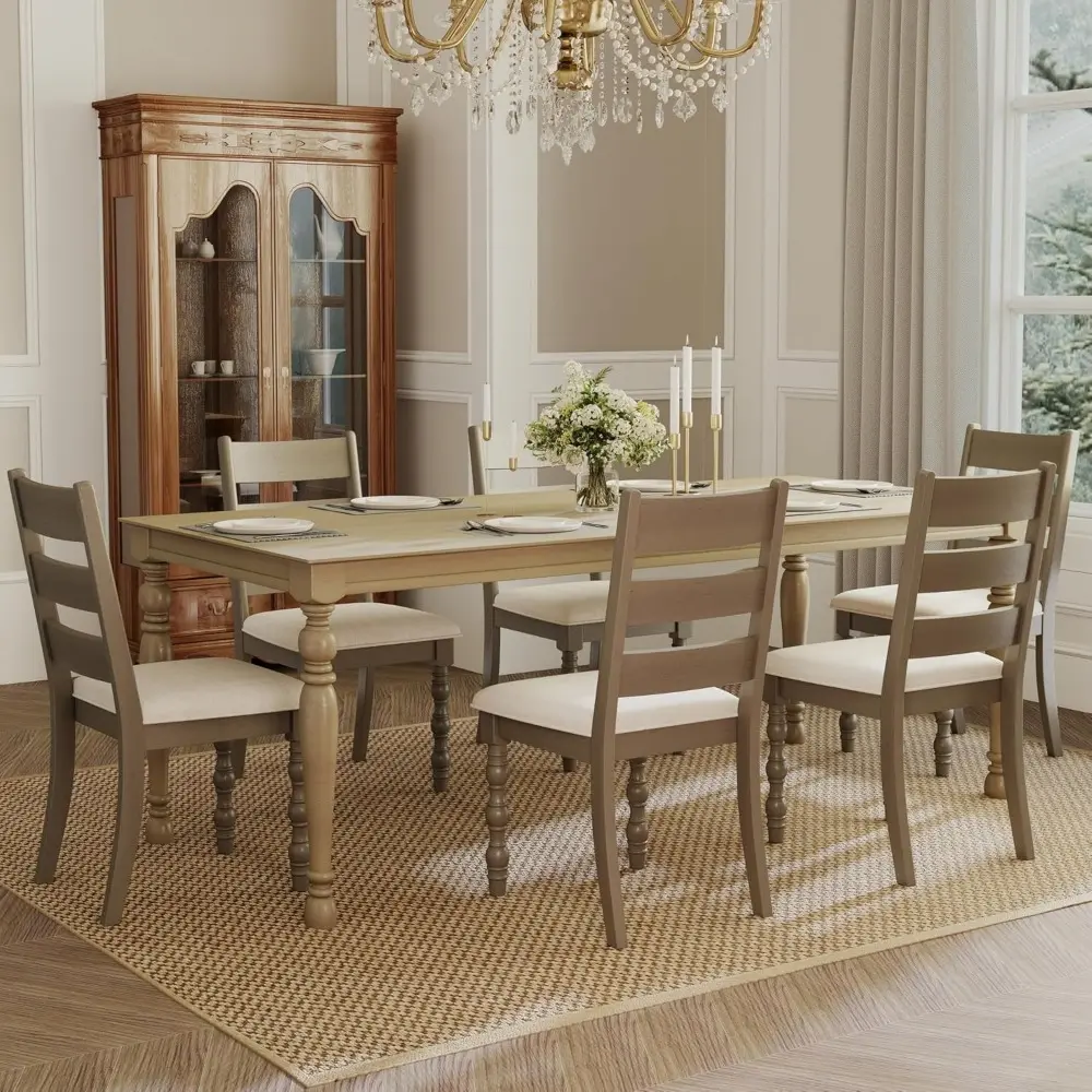 Farmhouse Dining Chairs Set of 2,Solid Wood Frame Kitchen Chair with Roman Legs Modern Armless Linen Fabric Upholstered Chair,Be