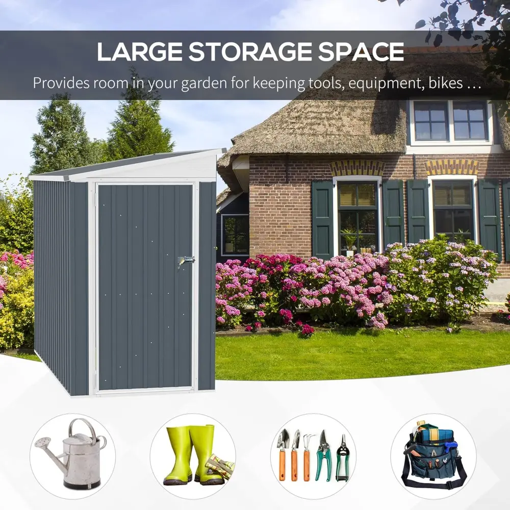 4' x 8' Metal Outdoor Storage Shed, Lean to Storage Shed, Garden Tool Storage House with Lockable Door and 2 Air Vents for Back