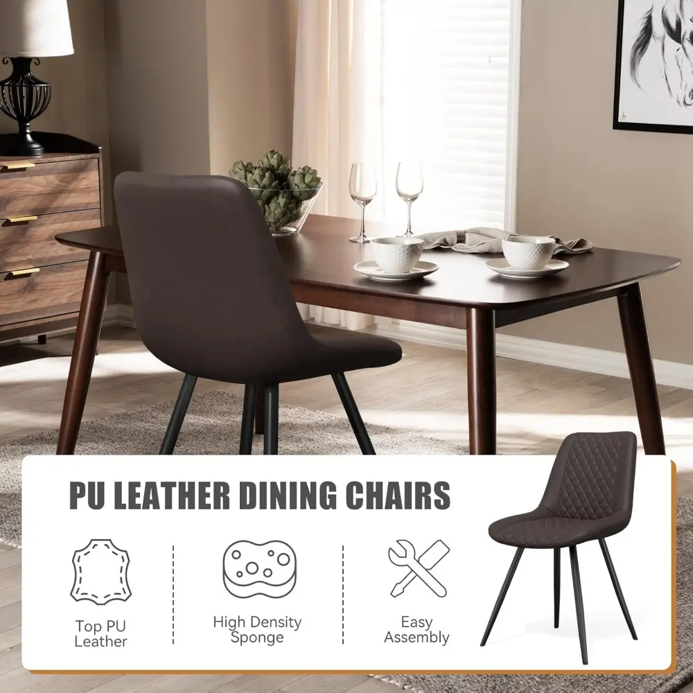 Modern Dining Chairs Set of 4, Quality Faux Leather Upholstered Dining Chairs with Metal Legs, Dinner Chairs for Dinning Room Ki