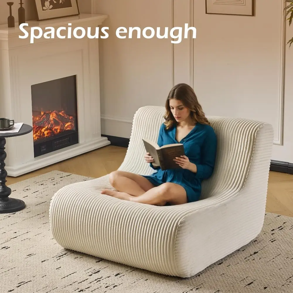 Modern Oversized Lounge Chair with Ottoman, Comfy Single Lazy Sofa Couch with High-Rebound Memory Foam, Large Bean Bag Chair fo