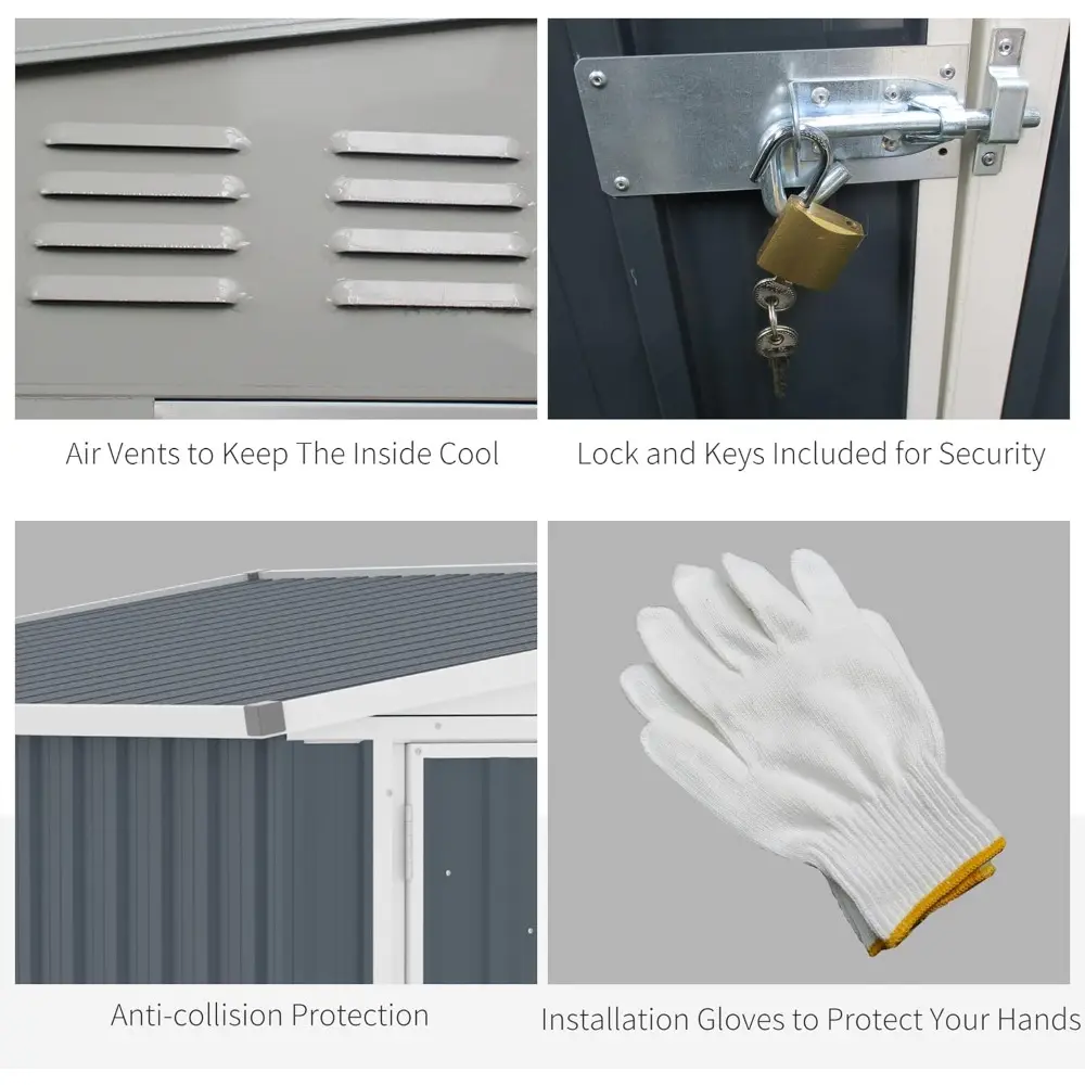4' x 8' Metal Outdoor Storage Shed, Lean to Storage Shed, Garden Tool Storage House with Lockable Door and 2 Air Vents for Back