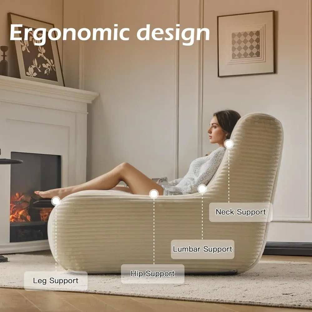 Modern Oversized Lounge Chair with Ottoman, Comfy Single Lazy Sofa Couch with High-Rebound Memory Foam, Large Bean Bag Chair fo