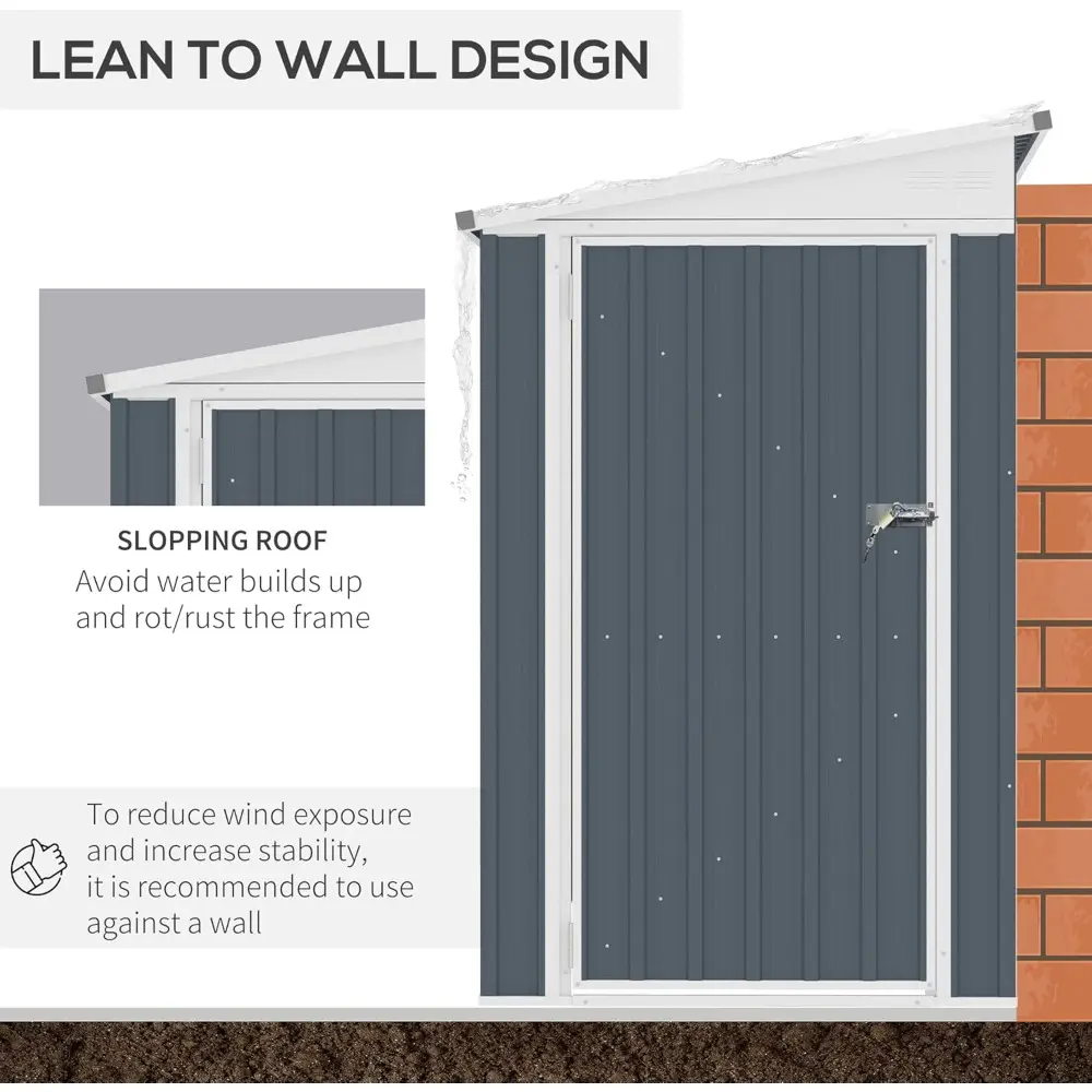 4' x 8' Metal Outdoor Storage Shed, Lean to Storage Shed, Garden Tool Storage House with Lockable Door and 2 Air Vents for Back