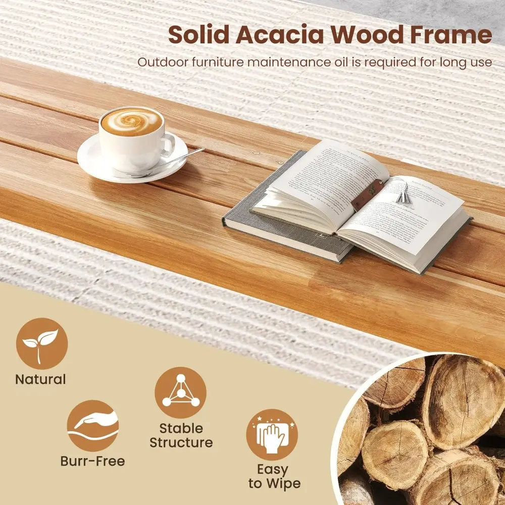 63’’ Outdoor Bench Acacia Wood - 3-Person Backless Patio Benches with Heavy Duty Metal Frame, Wooden Picnic Dining Garden Bench