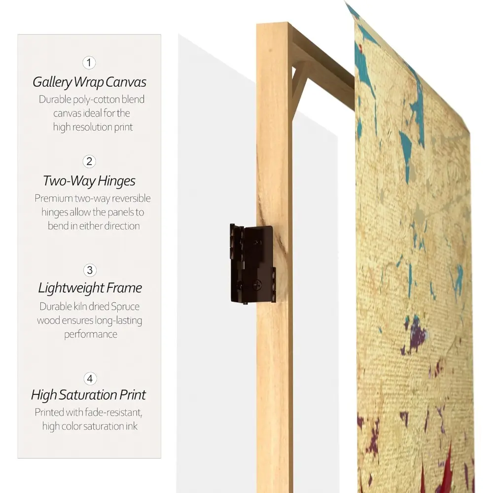 7 ft. Tall Double Sided Autumn Leaves Canvas Room Divider 3 Panel Freestanding Folding Privacy Screen Partition and Separator f