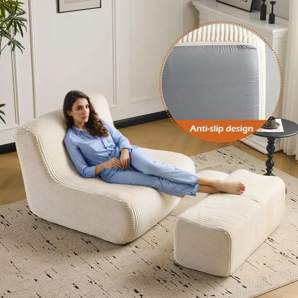Modern Oversized Lounge Chair with Ottoman, Comfy Single Lazy Sofa Couch with High-Rebound Memory Foam, Large Bean Bag Chair fo