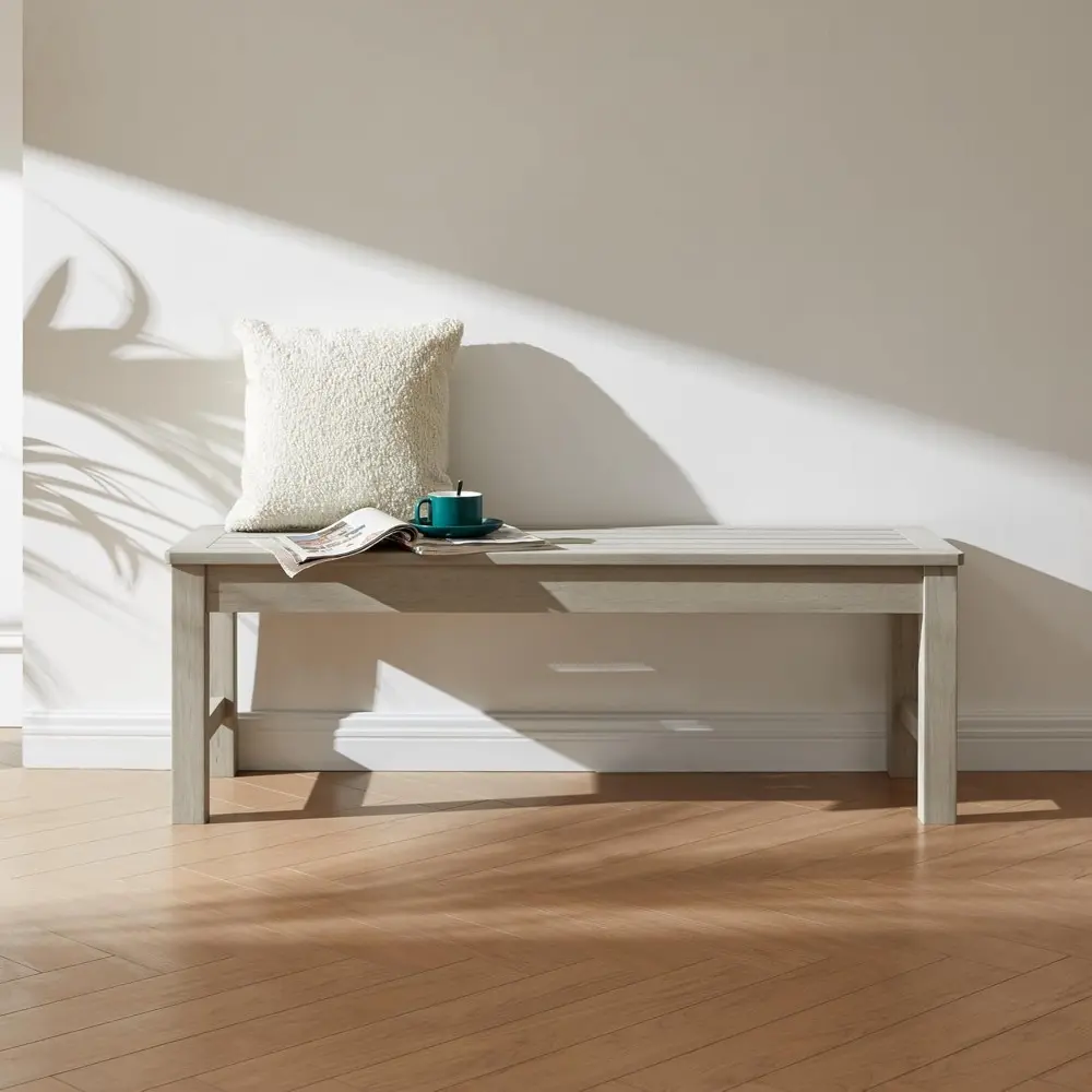 Psilvam Outdoor Bench, Two Person Poly Lumber Porch Bench, Weatherproof Garden Bench That Never Rot and Fade, All-Weather Patio