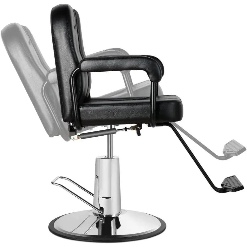 Salonsunny Black Round Base Heavy Duty Hydraulic Pump Styling Salon Shampoo Chairs All Purpose Barber Chairs Cutting Reclining C