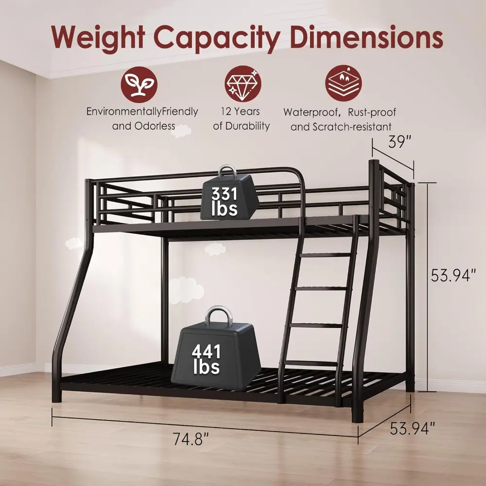 Metal Bunk Bed Twin Over Twin,Bunk Bed Full Over Full,Twin Bunk Beds for Kids with Safety Guardrail and Bunk Bed Design,Steel Be