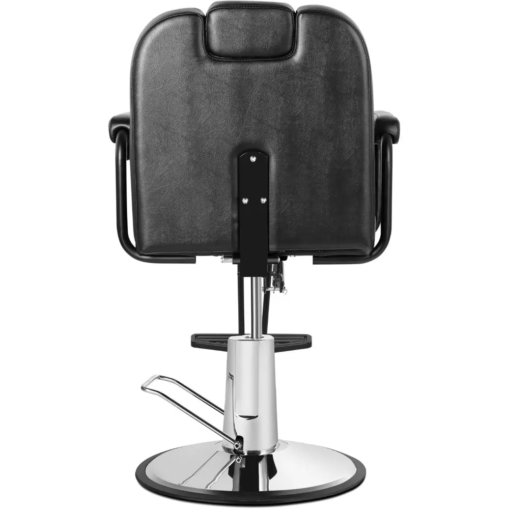 Salonsunny Black Round Base Heavy Duty Hydraulic Pump Styling Salon Shampoo Chairs All Purpose Barber Chairs Cutting Reclining C