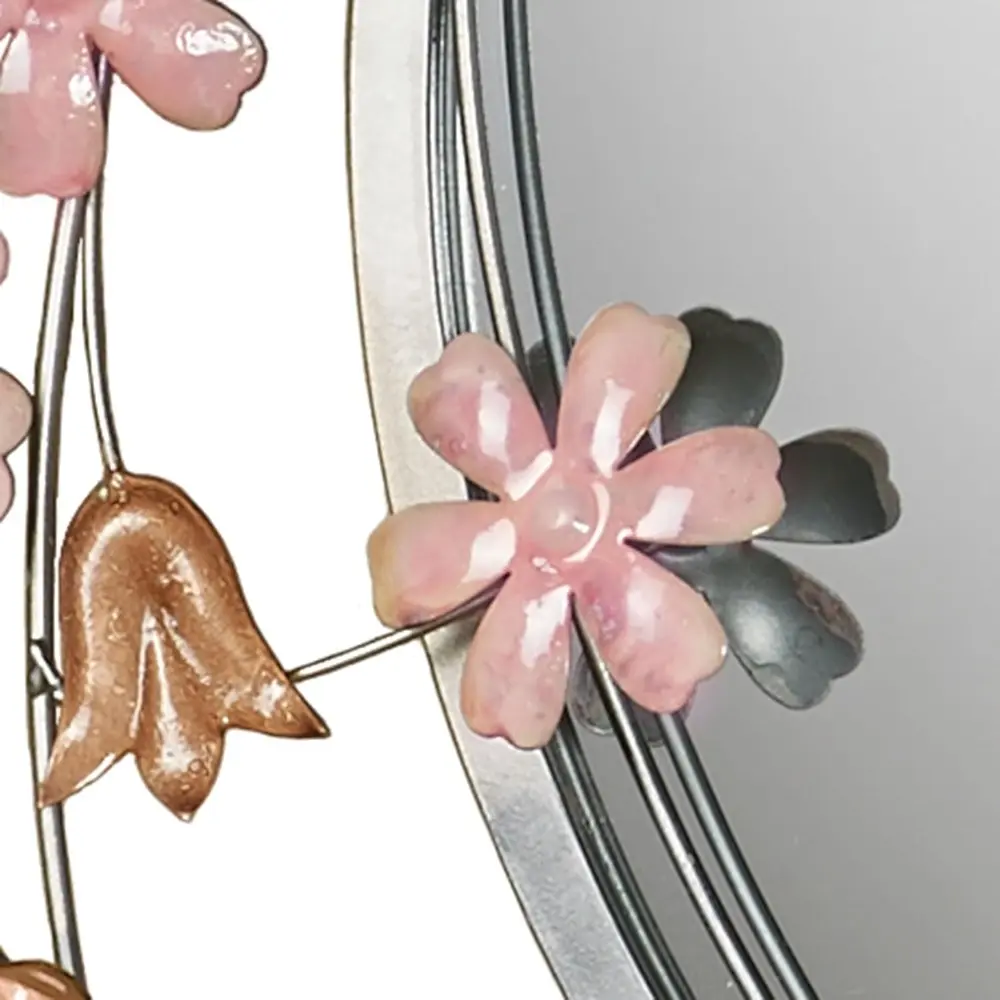 Wildflower Reflections Floral Round Wall Mirror Pink 33" Dia.x2 D