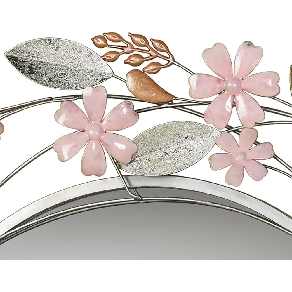 Wildflower Reflections Floral Round Wall Mirror Pink 33" Dia.x2 D