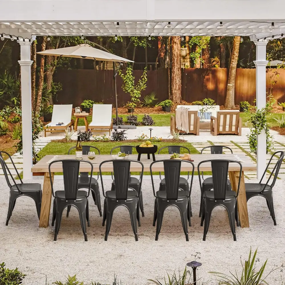 Metal Dining Chair Indoor-Outdoor Use Stackable Classic Trattoria Chair Chic Dining Bistro Cafe Side Metal Chairs Set of 4 (Bla