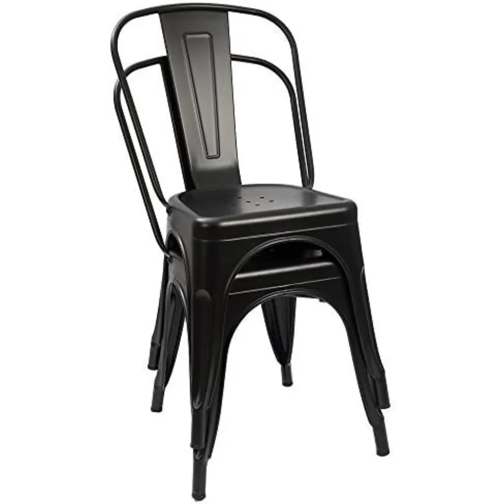 Metal Dining Chair Indoor-Outdoor Use Stackable Classic Trattoria Chair Chic Dining Bistro Cafe Side Metal Chairs Set of 4 (Bla